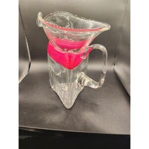 Hand Blown Art Glass Pitcher Clear and Red Signed William Salas 9.5" Tall - 1991